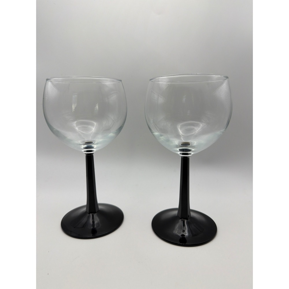 Luminarc Domino Wine Glasses Set of 2 Black Stem Clear Bowl France Mid Century